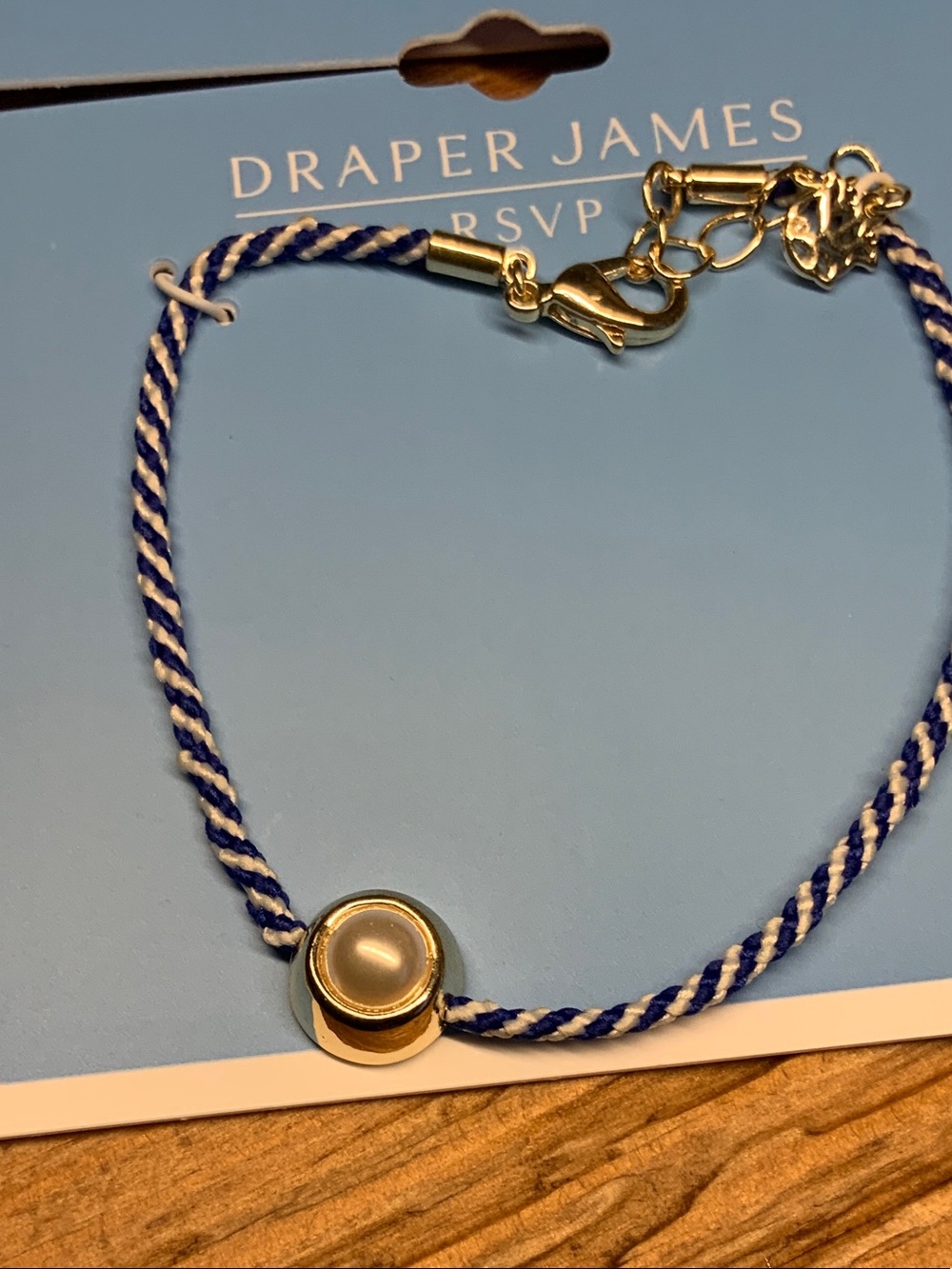 Draper James Navy & White Twisted Rope Bracelet with Gold Pearl Accent